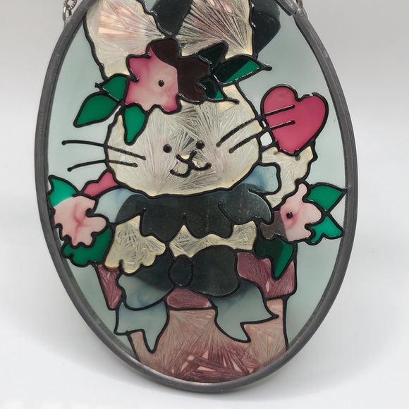 VTG Lovely Bunny in a Plant Pot surrounded by flowers & love. Suncatcher - Picture 5 of 7